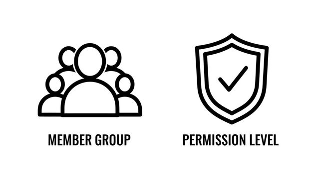 Member group and permission level shield security icons set with permission
