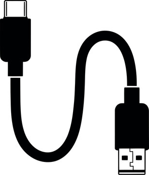 Black usb type c charging cable icon