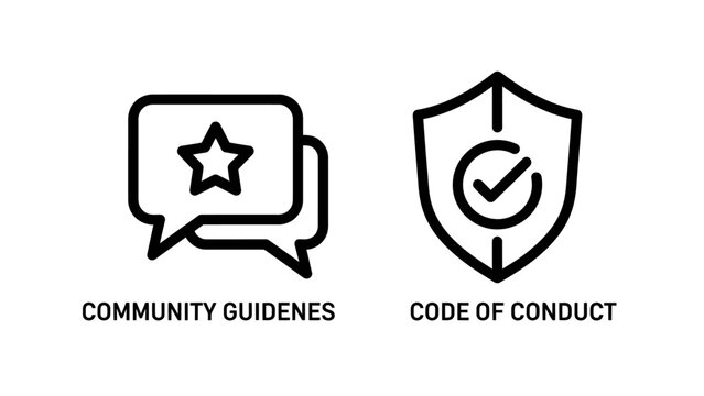 Community guidelines and code of conduct policy icons with community, guidelines