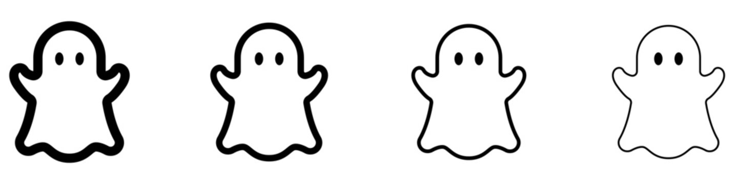 Halloween ghost icon set in line art style with editable stroke weight on white background. Vector illustration.