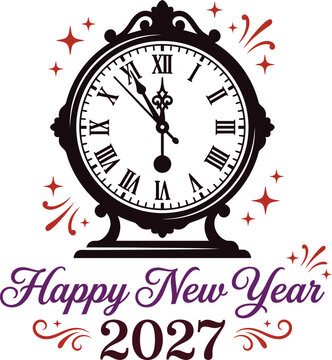 Happy New Year 2027 Celebration with Vintage Countdown Clock