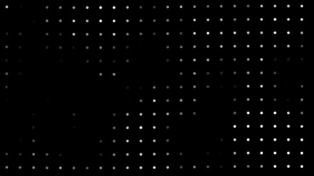 Animated abstract technology random dots and grid 4K on black background. Loop background. Led halftone and moire effect