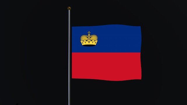 Digital animation of the flag of Liechtenstein waving smoothly against a solid black background for national identity themed graphic designs
