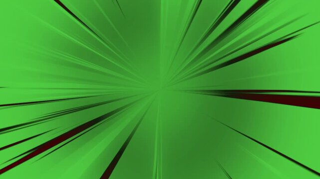 Vibrant green comic book sunburst explosion animation. Dynamic retro radial pop art background for superhero action scenes.