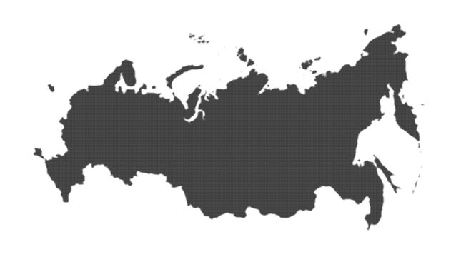 Detailed vector silhouette map of Russia featuring a complex dark geometric pattern overlay, perfect for travel concepts, geographical studies, and professional design projects.