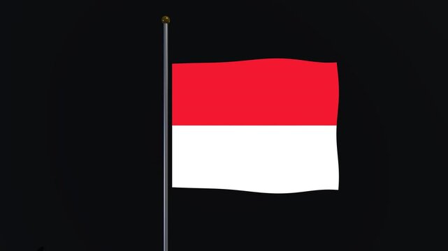 A realistic 3D animation of the Monaco national flag waving gently on a metal pole against a clean black background