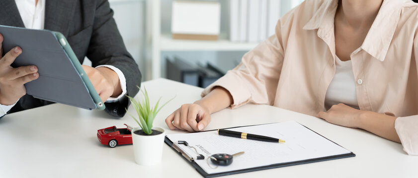 lease, rental car, sell, buy. Dealership send contract and car keys to new owner to sign. Sales, loan credit financial, rent vehicle, insurance, renting, Seller, dealer, installment, car care business