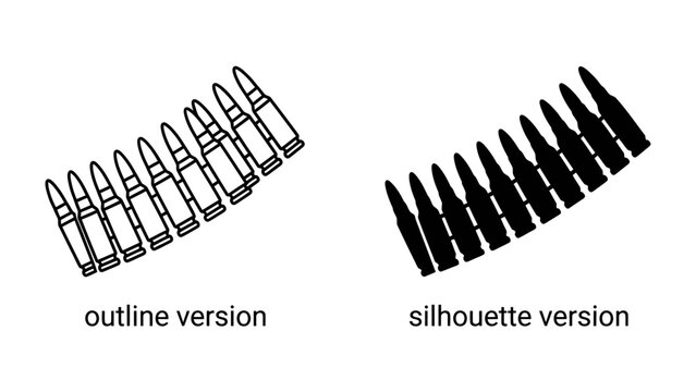 Bullet Belt Outline and Silhouette: A graphic representation showcasing both an outline and a silhouette version of a bullet belt, illustrating distinct visual styles.