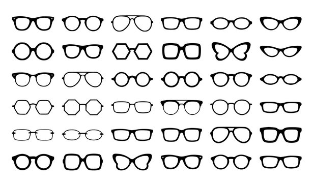 Stylish Eyeglasses Frame Collection Vector Set Featuring Round Square Hexagon Aviator Cat Eye and Retro Optical Glasses Isolated on White