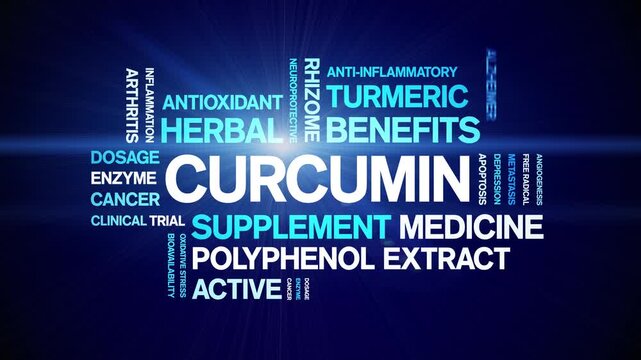 Curcumin animated word cloud-animation tag kinetic typography seamless loop.