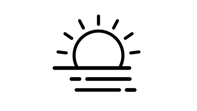 Minimal black and white sunrise sunset weather icon design showing sun over horizon for forecast applications for professional creative use today