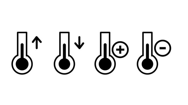 Set of four black and white thermometer icons showing rising falling increasing and decreasing temperature for professional creative use today for des