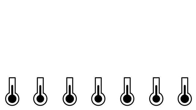 Row of seven black and white thermometer icons design representing temperature measurement sequence for charts for professional creative use today