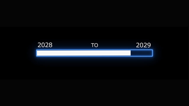 Neon loading bar progress from 2028 to 2029 yew year icon concept background 4k illustration.