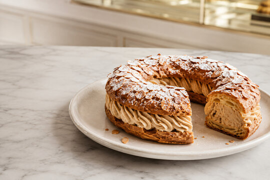 French Paris Brest with Praline Cream and Almonds