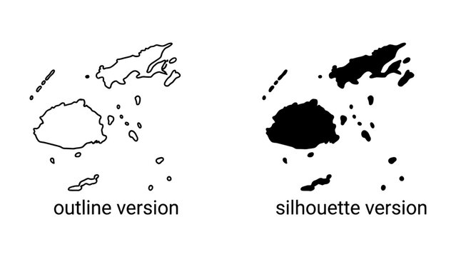 Fiji Map Outline and Silhouette: A clear representation of the Fiji islands, presented in both an outline and silhouette version, perfect for cartography and travel design.