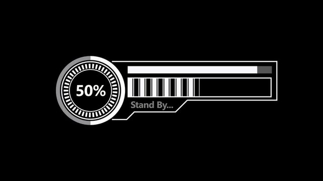 Futuristic loading bar with percentage increasing from 5 to 95 percent in standby mode.