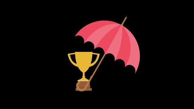 Trophy Protected by Umbrella Secure Success Achievement Animation 