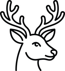 Naklejka premium Minimalist outline icon of a deer head with large antlers.