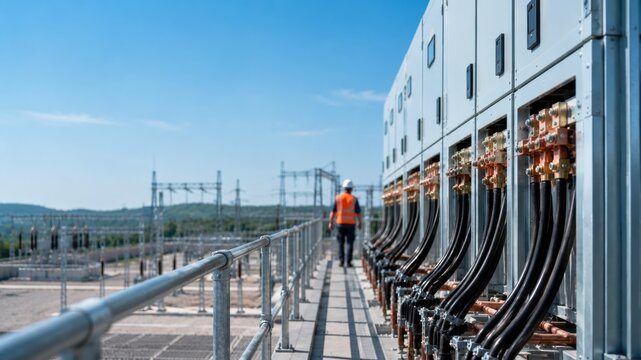 Medium Voltage Switchgear with Power Cables at Modern Electrical Substation Infrastructure