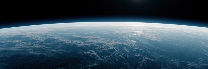 Fototapeta premium Panoramic View of Earth Horizon from Space with Atmospheric Layer and Copy Space