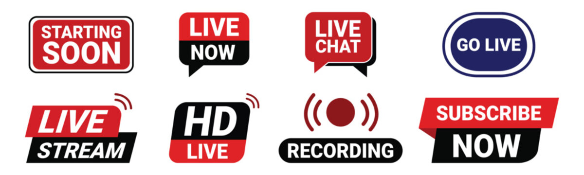 Live streaming badges overlays collection now live recording subscribe and chat icons