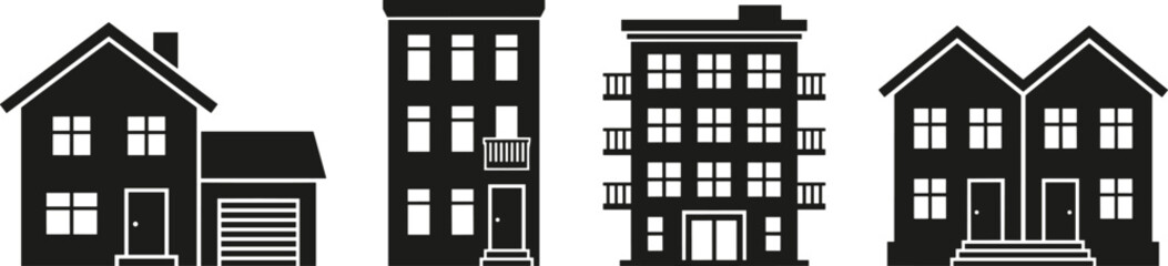 Residential Building and House Silhouette Set with Suburban Home Apartment Block Townhouse and Garage Elements for Real Estate and Architecture Map Designs © Md Shujan islam