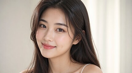 Naklejka premium Portrait of a young woman with natural makeup and healthy skin