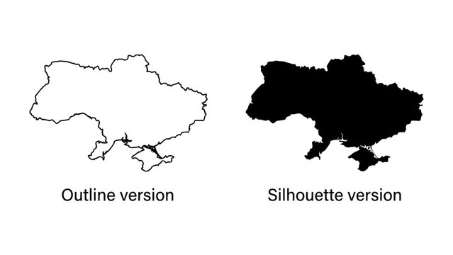 Map of Ukraine: A comparison of the outline and silhouette versions of the map of Ukraine, presented side-by-side for clarity and recognition.