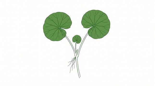 Minimalist Hydrocotyle Pennywort Plant Stem with Leaves and Roots