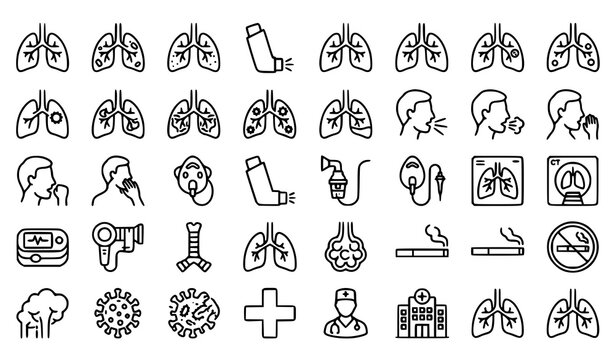Lungs Disease Line Icons Set Editable Stroke Respiratory Medical Vector Collection