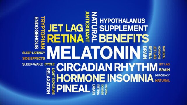 Melatonin animated word cloud-animation tag kinetic typography seamless loop.