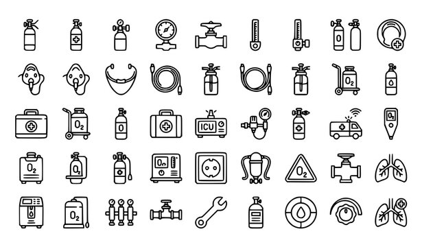Oxygen Tank Icon Set Editable Thin Line Medical Oxygen Cylinder Vector Collection