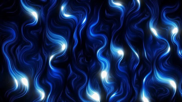 Abstract flowing blue neon light patterns on a dark background