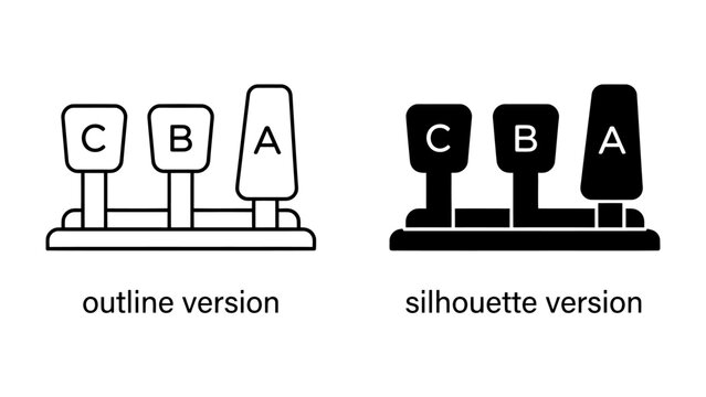 Ranking System Icons: A set of simple icons representing a ranking system with objects labeled A, B, and C, shown in both outline and silhouette versions.