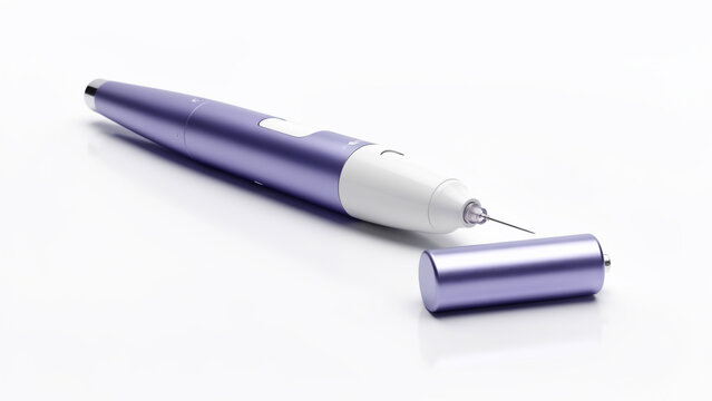 High-tech medical pen with fine needle and detachable cap, studio shot, ideal for healthcare marketing, cosmetic procedures and medical device advertising