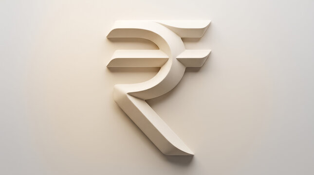 Three dimensional indian rupee currency symbol rendered in a soft cream beige color with elegant lighting and smooth matte finish