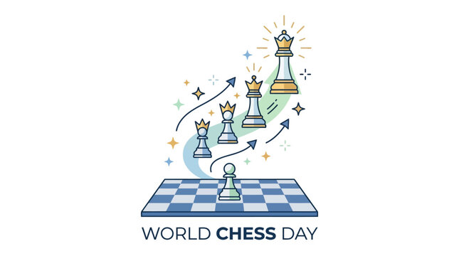 Chess pawn promotion to queen with arrows and stars