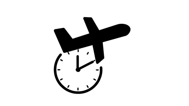 Delayed flight icon featuring airplane and clock. Visual representation of travel delay and schedule disruption.