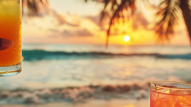 Enjoying drinks at sunset on the beach with friends near the ocean