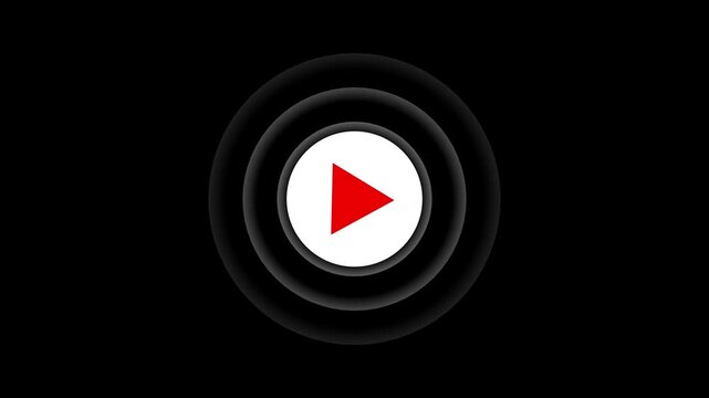 Minimalist play button animation with pulsing concentric circles on black background media