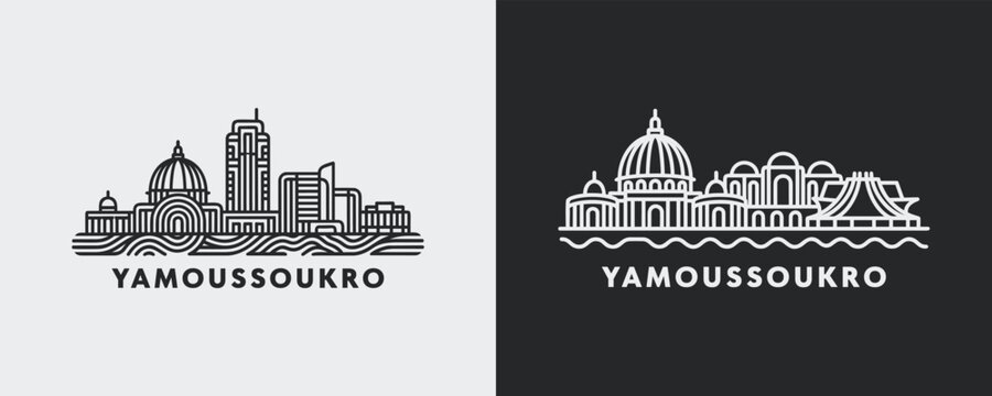 Yamoussoukro Ivory Coast Skyline Cityscape Minimal Line Illustration