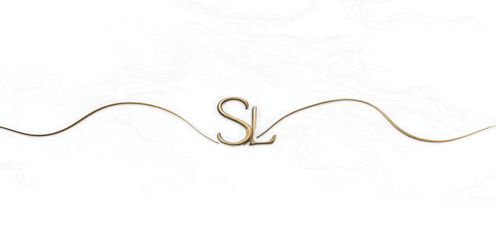 Gold lettering sl initials intertwined with a delicate gold chain initials monogram typography minimalist accessory precious aesthetic composition adornment conceptual backdrop fashionable