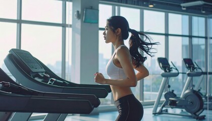 Fototapeta premium Woman running on a treadmill. (2)