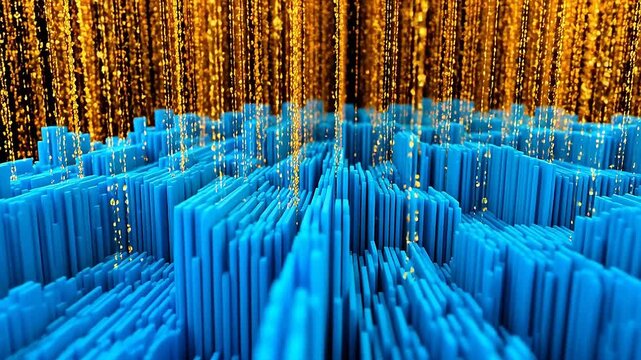 Piano Score Waveform: Dancing Notes in Gold and Blue