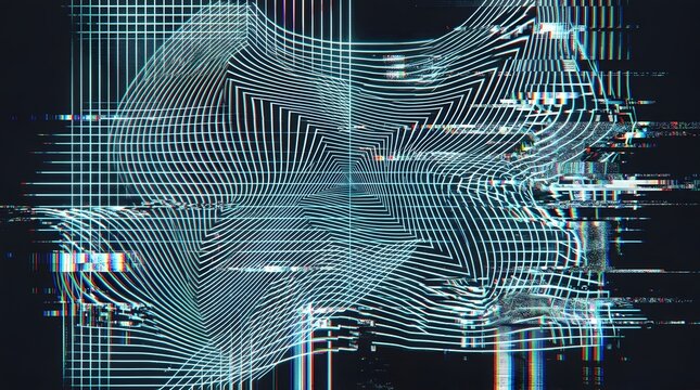 Abstract linear optical illusion grid with heavy digital wave glitching