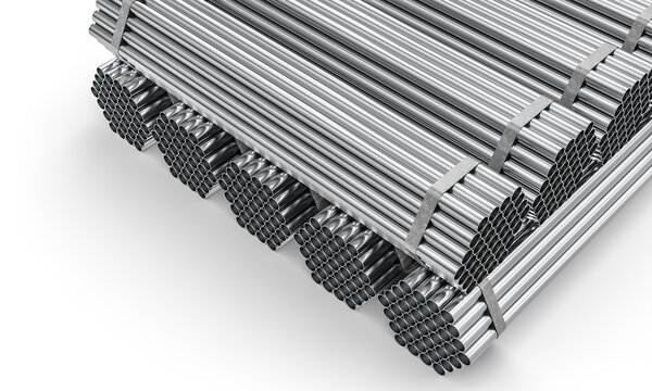 3d Bundled steel pipes industrial background
