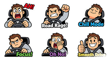 Fototapeta premium set of funny cartoon driving businessman