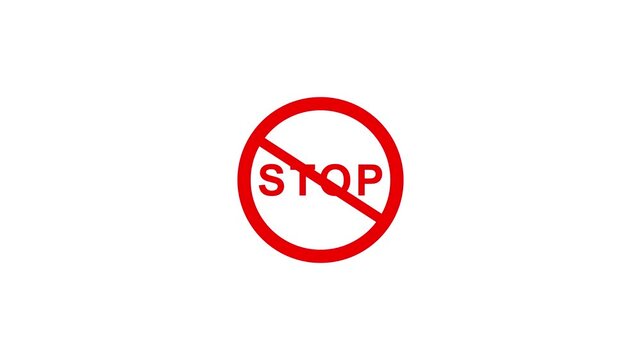 Stop prohibition sign animation, black background. Caution warning symbol, warning, error sign, safety protection. Text looping animation. 4K video animation.