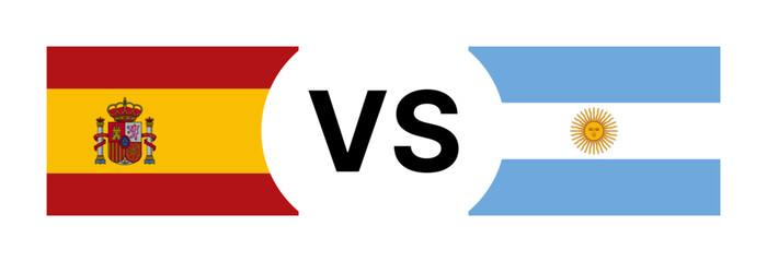 Obraz premium Spain and Argentina national flags with VS text background